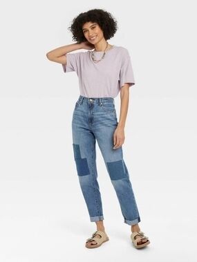 NWT Universal Thread™ High Rise Bkyfriend Fit Patchwork Jeans SIze 14/32R
